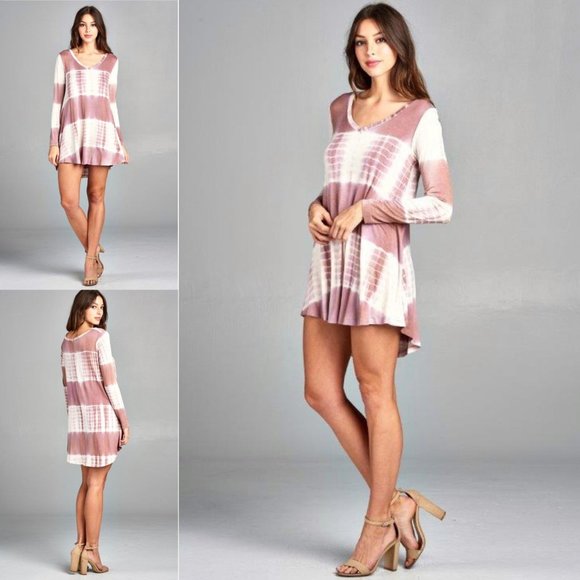 Women's 2XL 2X? Purple White Tie Dye Sexy Mini Tunic Dress V-Neck High Low NEW - Picture 3 of 7